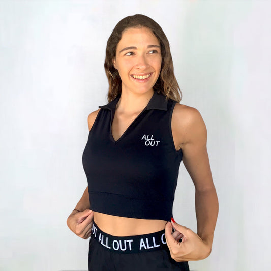 SLEEK CROP POLO TOP - All Out Activewear